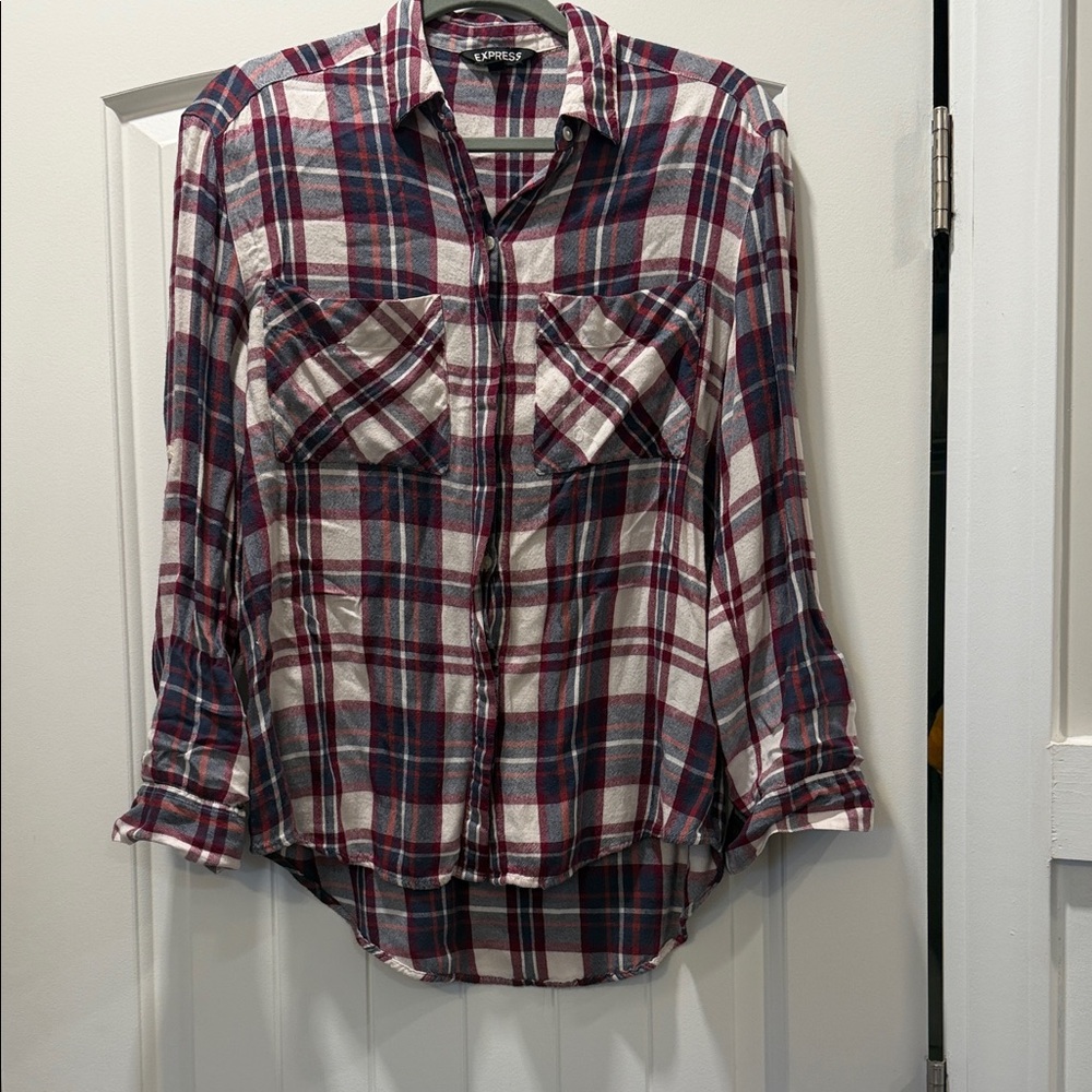 Express Red and Blue Plaid Shirt